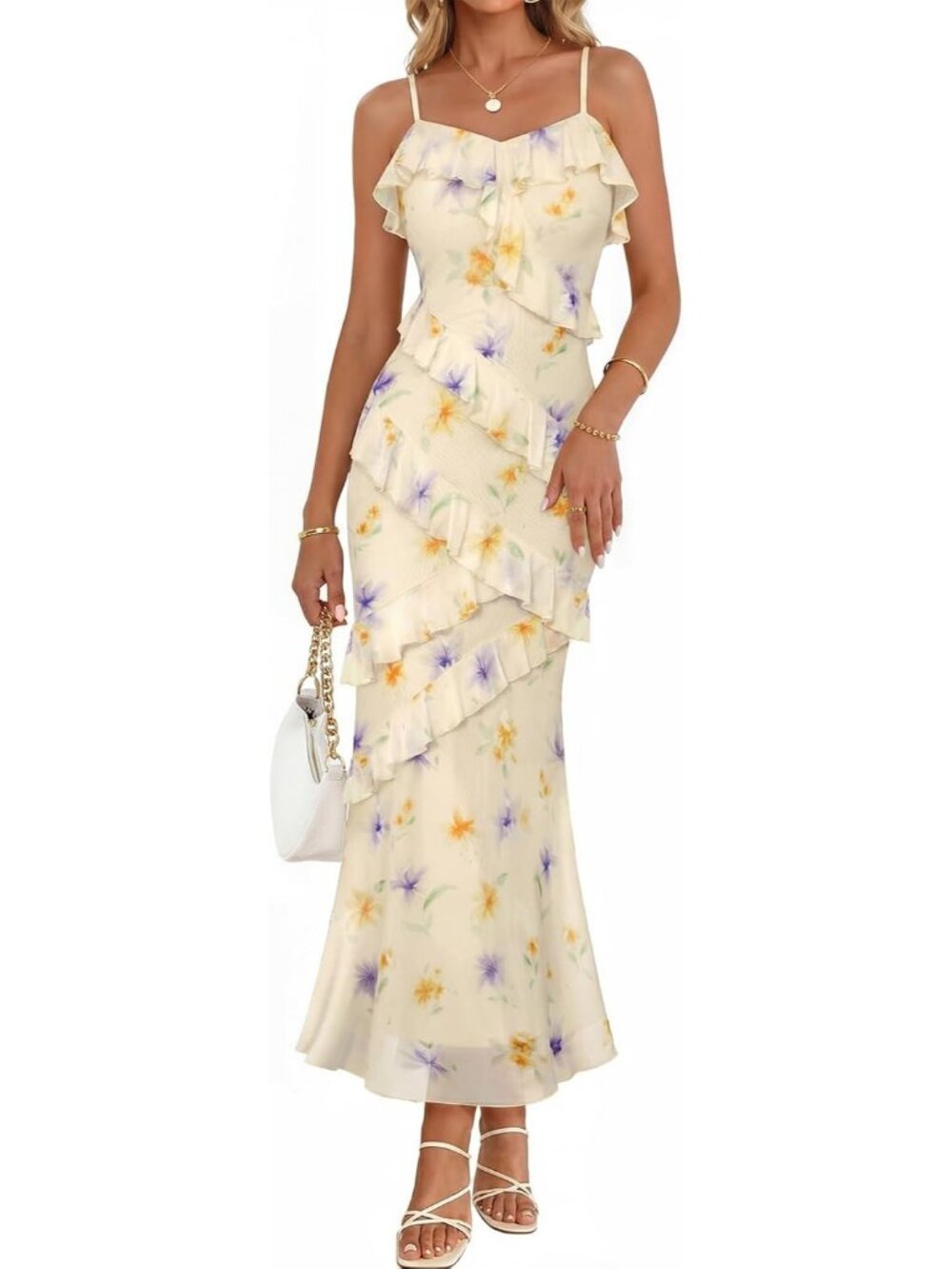 Women's Beige Shoulder Sleeve V Neck High Waist Backless Wedding Dress